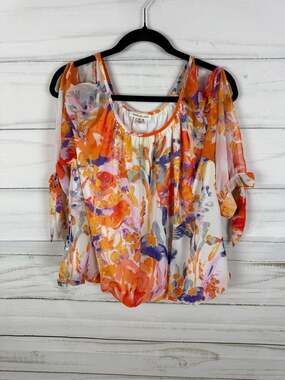 JohnPaulRichard Floral Cold Shoulder Chiffon Blouse with Tie Sleeves